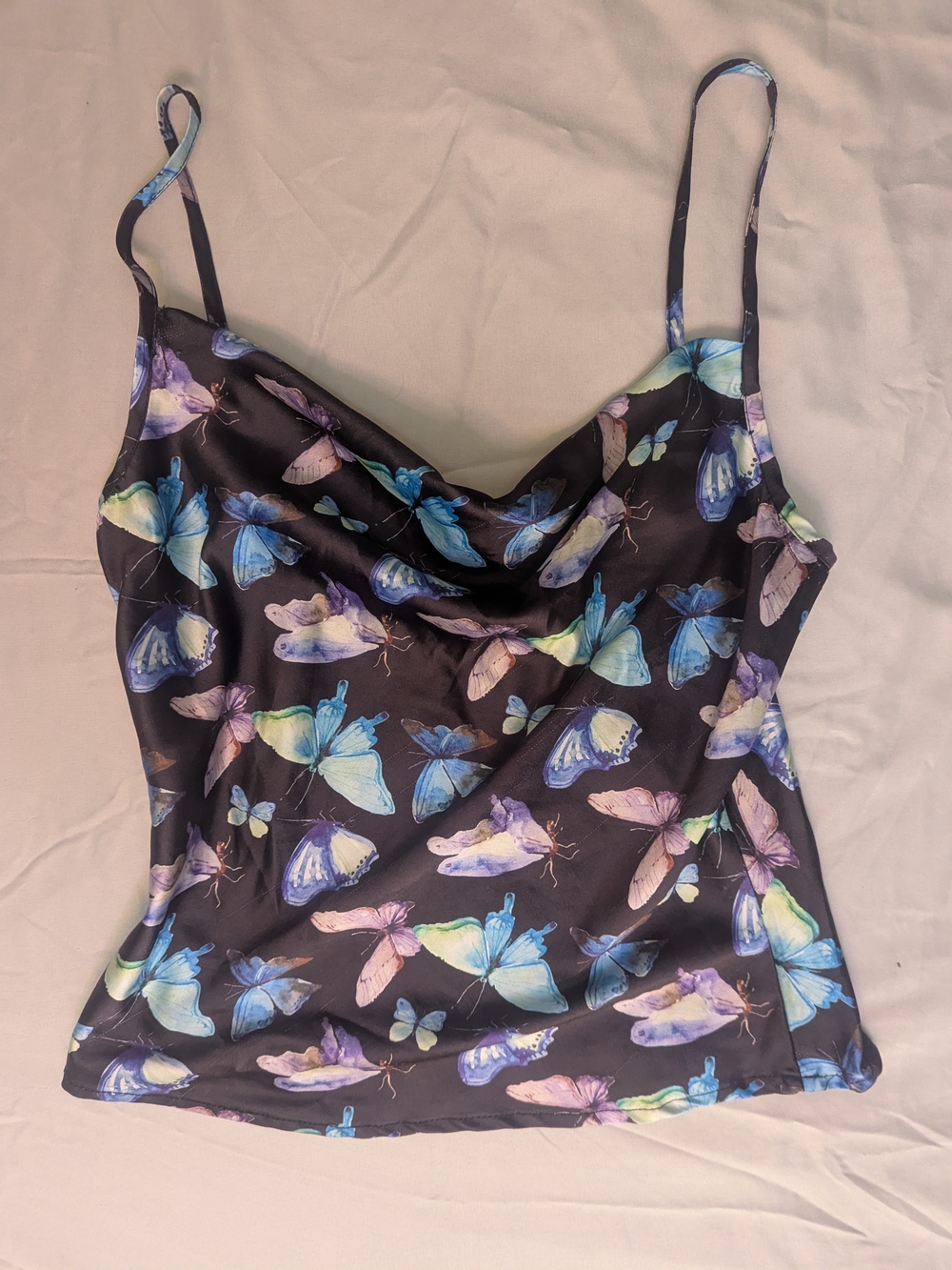 SHEIN Black Cowl Neck Butterfly Print Camisole